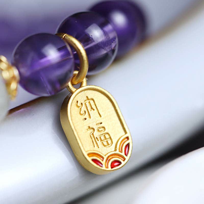 Bracelet de guérison en jade Hetian Buddha Stones et cristal d'améthyste naturel