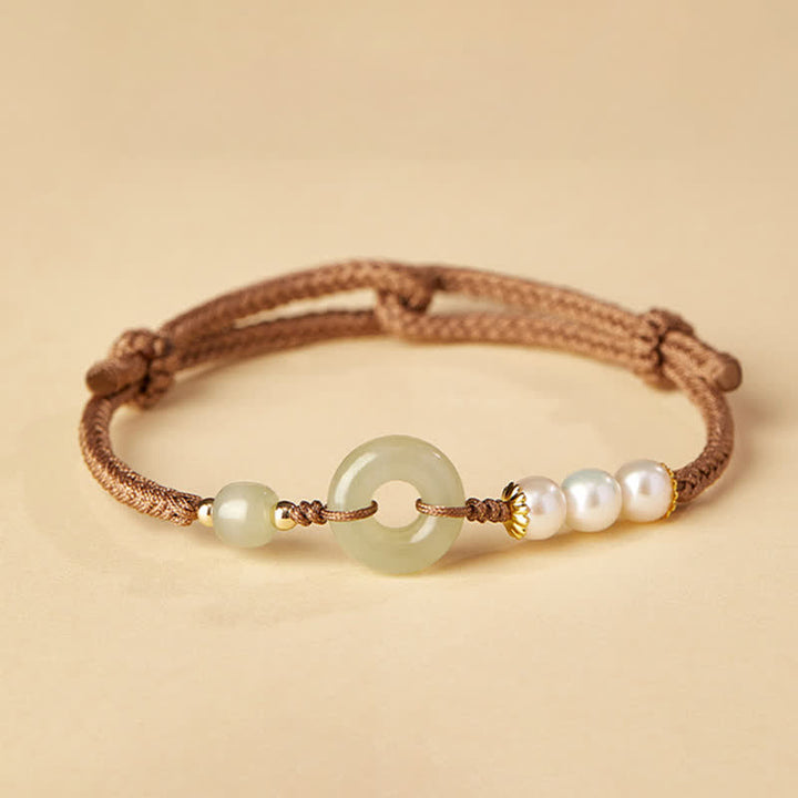 Bracelet porte-bonheur avec boucle de paix et perles de jade Hetian naturelles de Buddha Stones
