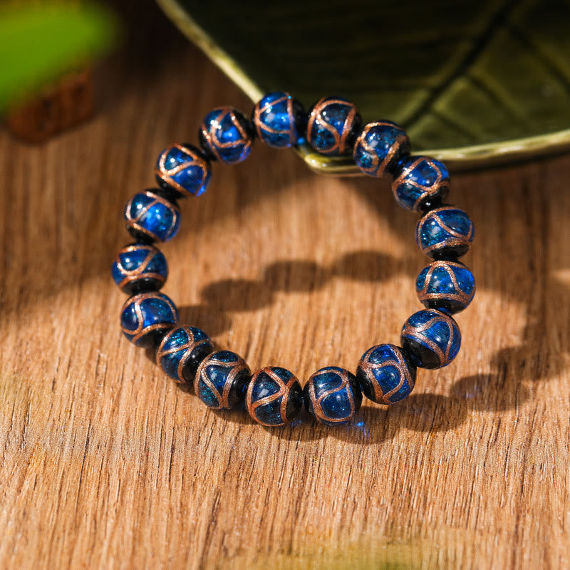 Bracelet tibétain classique en perles de verre Liuli avec Buddha Stones