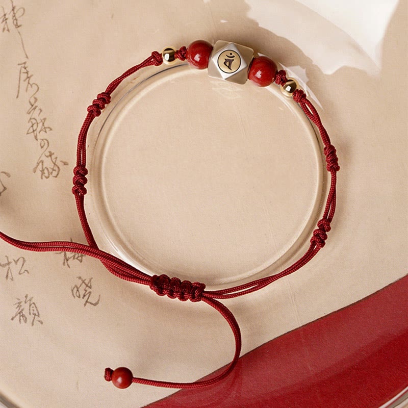 Bracelet tressé calme en cinabre avec Bouddha du zodiaque chinois en argent sterling 925 fait à la main avec Buddha Stones
