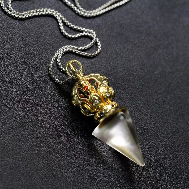 Collier pendentif en cristal de force Lotus Liuli à 4 griffes avec Buddha Stones tibétaines Dorje Vajra