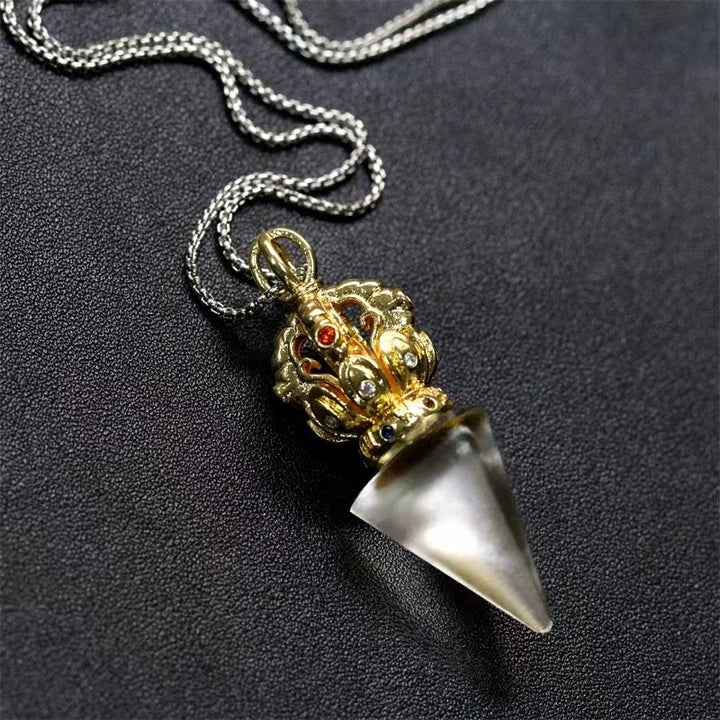 Collier pendentif en cristal de force Lotus Liuli à 4 griffes avec Buddha Stones tibétaines Dorje Vajra
