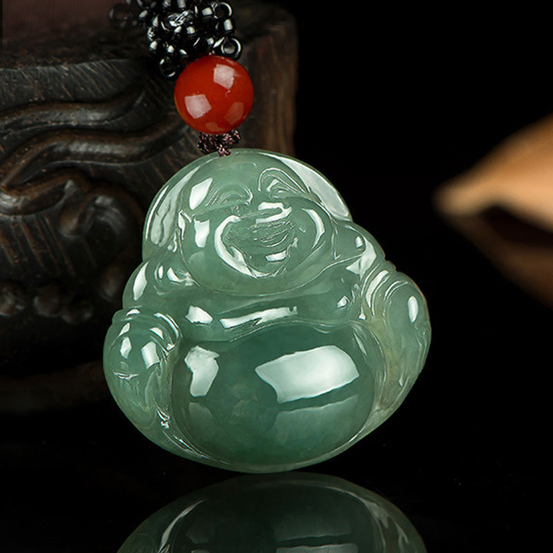 Collier pendentif en jade Bouddha rieur - 26*30mm - image 1