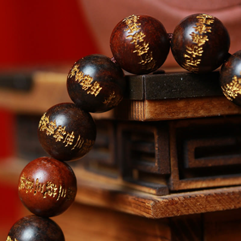 Bracelet de guérison gravé Sutra du cœur en bois de rose tibétain