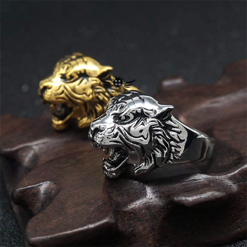 Bague de motard punk rock calme et équilibrée en acier titane avec tête de tigre pour homme