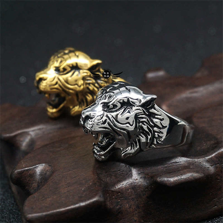 Bague de motard punk rock calme et équilibrée en acier titane avec tête de tigre pour homme