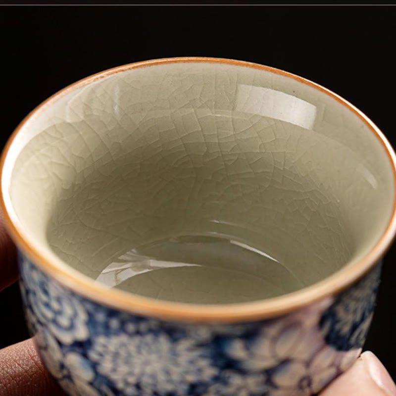 Buddha Stones Vintage Lotus Pivoine Fleur de Prunier Chrysanthème Tasse à Thé en Céramique Tasses à Thé
