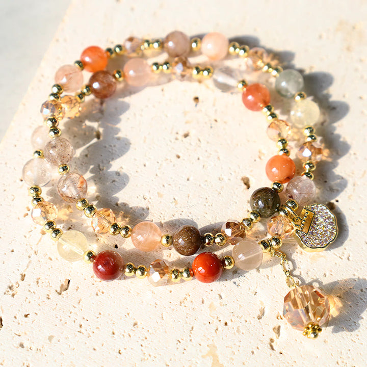 Bracelet de perles de croissance spirituelle à double tour en quartz rutile coloré