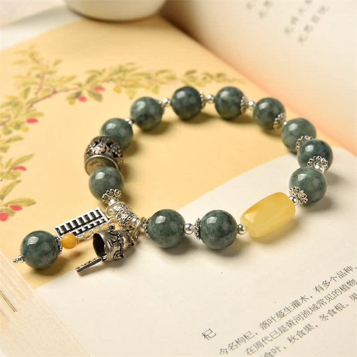 Bracelet de réussite en argent sterling 925 avec chat porte-bonheur en jade cyan et ambre Abacus - image 7