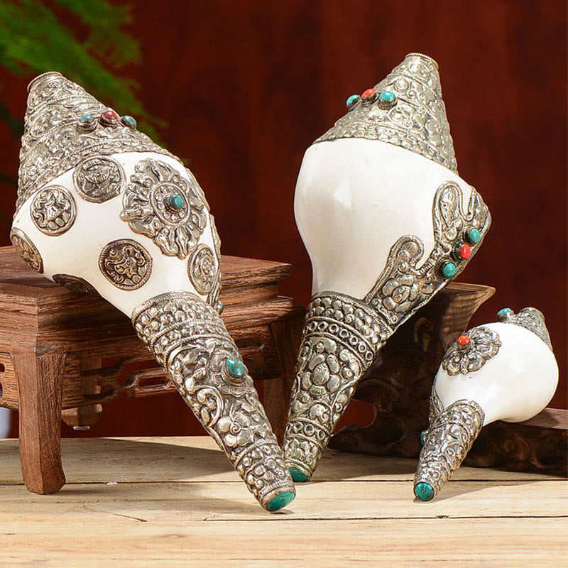 Coquillage de conque tibétain naturel Shankha, décoration porte-bonheur pour la maison - image 0