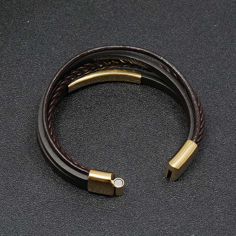 Bracelet porte-bonheur en cuir et acier titane au design simple Buddha Stones