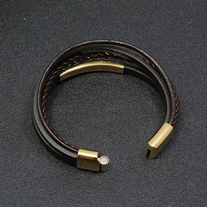 Bracelet porte-bonheur en cuir et acier titane au design simple Buddha Stones