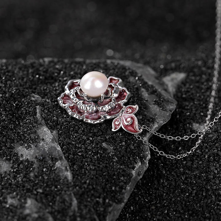 Collier pendentif de guérison en perles de pivoine en argent sterling 999 Buddha Stones