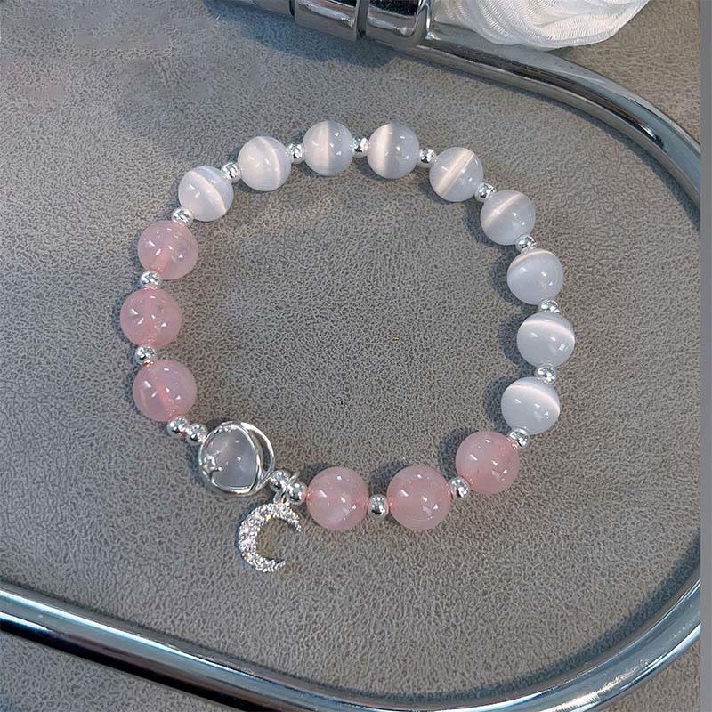 Bracelet à breloques en cristal rose œil de chat naturel Buddha Stones Moon Love - Œil de chat et cristal rose - image 0