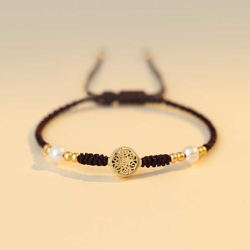 Bracelet tressé en cuivre avec Buddha Stones et pièce de monnaie, arbre de la fortune, chance et force