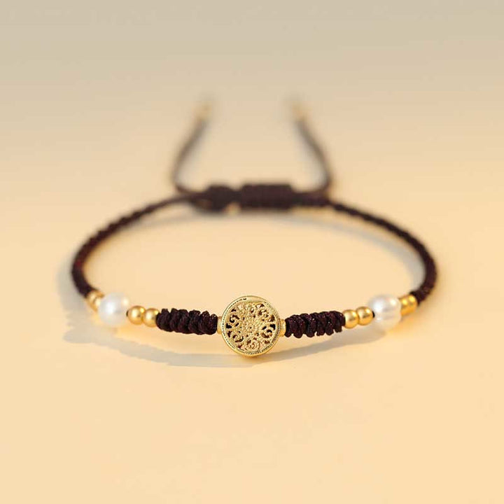 Bracelet tressé en cuivre avec Buddha Stones et pièce de monnaie, arbre de la fortune, chance et force