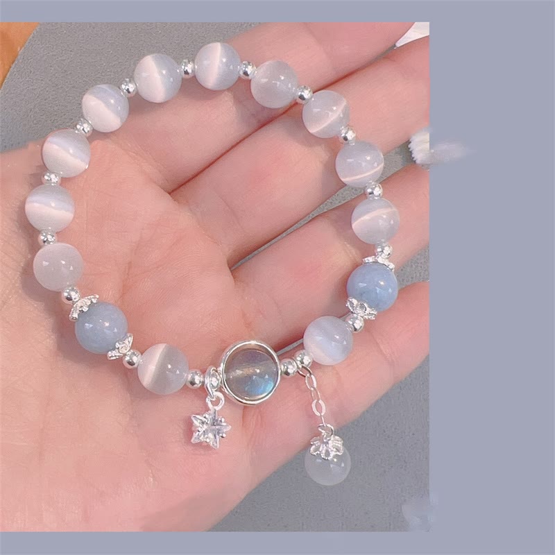 Bracelet de soutien à breloques en forme d'étoile, de papillon et de pierre de lune avec œil de chat et Buddha Stones