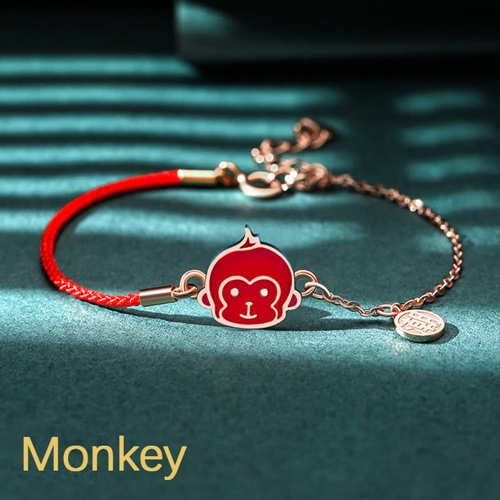 Bracelet chaîne en fil rouge Buddha Stones en argent sterling 925 changeant de couleur, signe du zodiaque chinois, protection de la chance