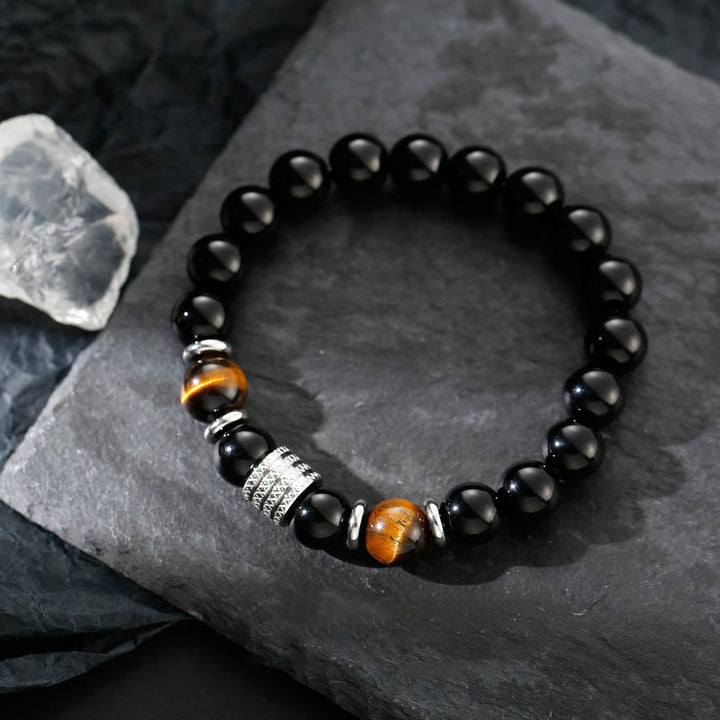 Bracelet de force et d'accomplissement en obsidienne noire naturelle œil de tigre Buddha Stones