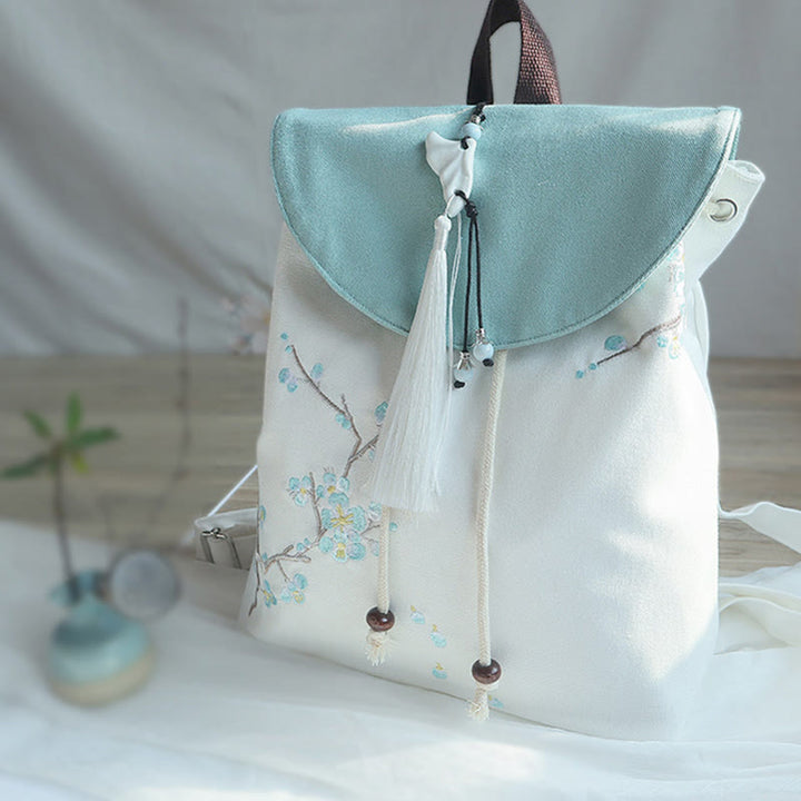 Sac à dos en toile de grande capacité brodé à la main avec Buddha Stones