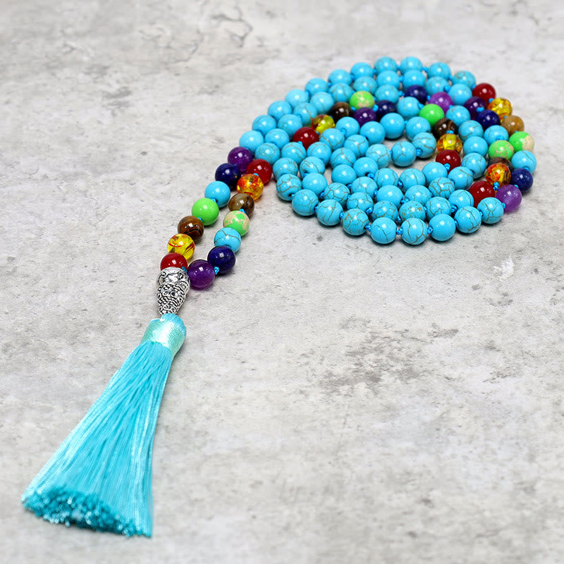 Collier de perles de prière de méditation et de yoga en perles turquoise de 108 Mala Buddha Stones