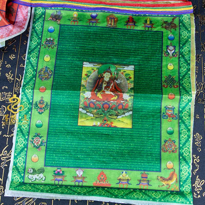 Buddha Stones Drapeau de prière extérieur tibétain à cinq couleurs représentant le Bouddha du Cheval de Vent et Tara, symbole de guérison et de bon augure - image 12