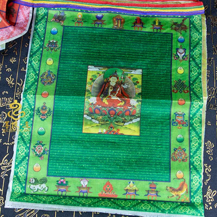 Buddha Stones Drapeau de prière extérieur tibétain à cinq couleurs représentant le Bouddha du Cheval de Vent et Tara, symbole de guérison et de bon augure - image 12