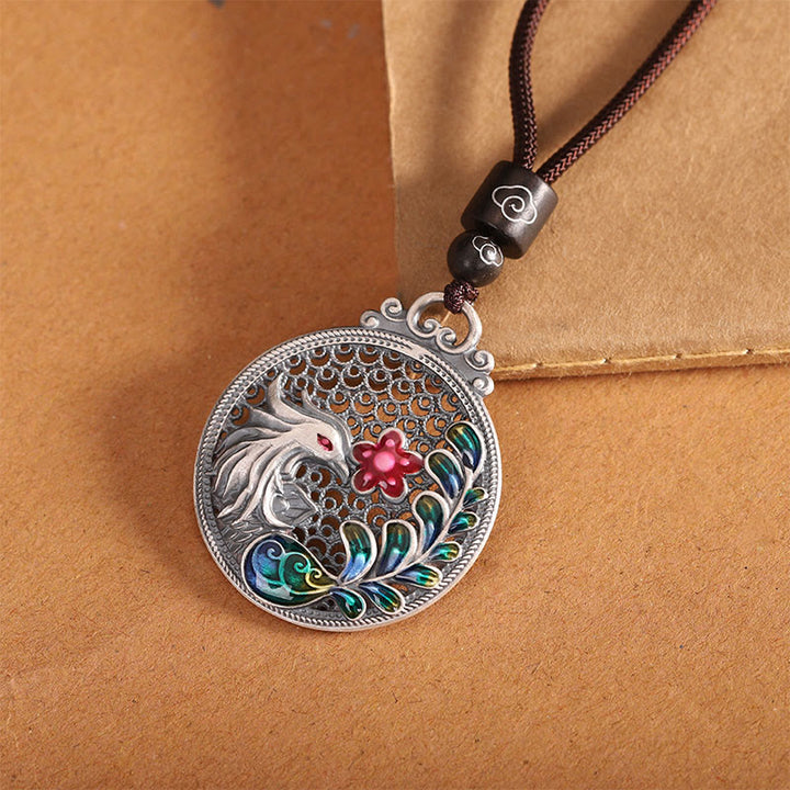 Collier avec pendentif de protection porte-bonheur Phoenix en argent sterling 990 Buddha Stones