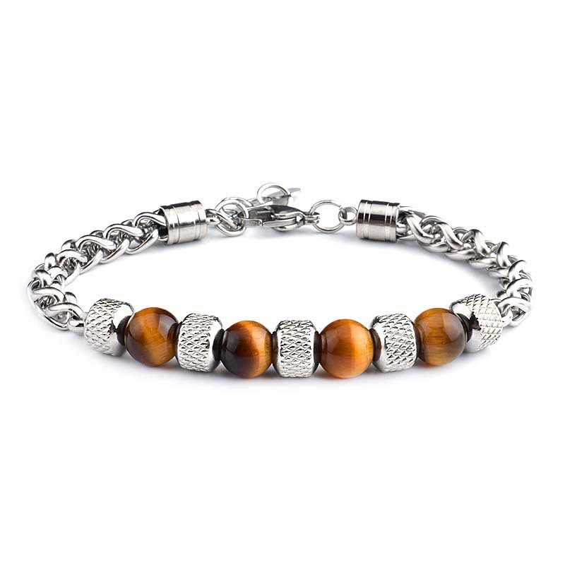 Bracelet courageux en perles d'onyx noir et œil de tigre Buddha Stones - Œil de tigre jaune 8 mm - image 2