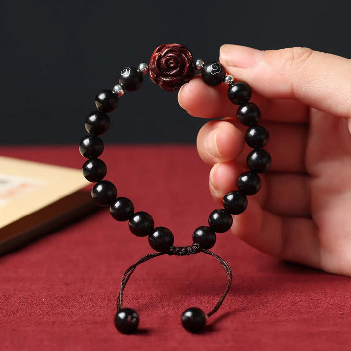 Bracelet apaisant Buddha Stones à petites feuilles en bois de santal rouge - image 3