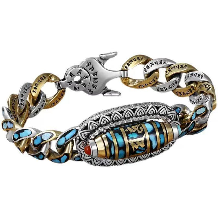 Bracelet de protection rotatif Buddha Stones à neuf yeux en perles dzi Om Mani Padme Hum Turquoise - image 4