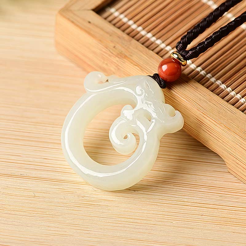 Collier pendentif en corde de protection du dragon en jade blanc et jade cyan Buddha Stones - Jade blanc - image 7