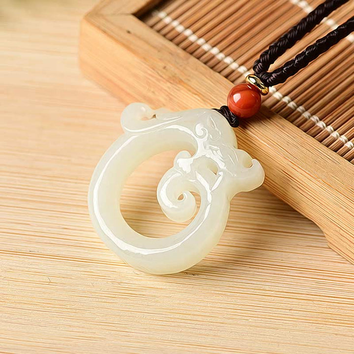 Collier pendentif en corde de protection du dragon en jade blanc et jade cyan Buddha Stones - Jade blanc - image 7