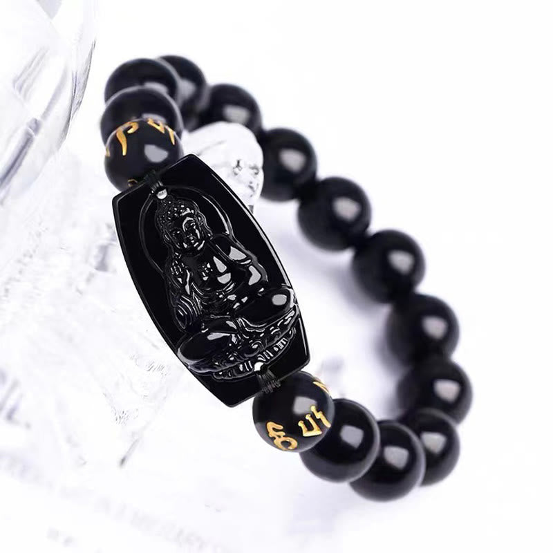 Bracelet de protection en obsidienne avec Buddha Stones et signe du zodiaque chinois