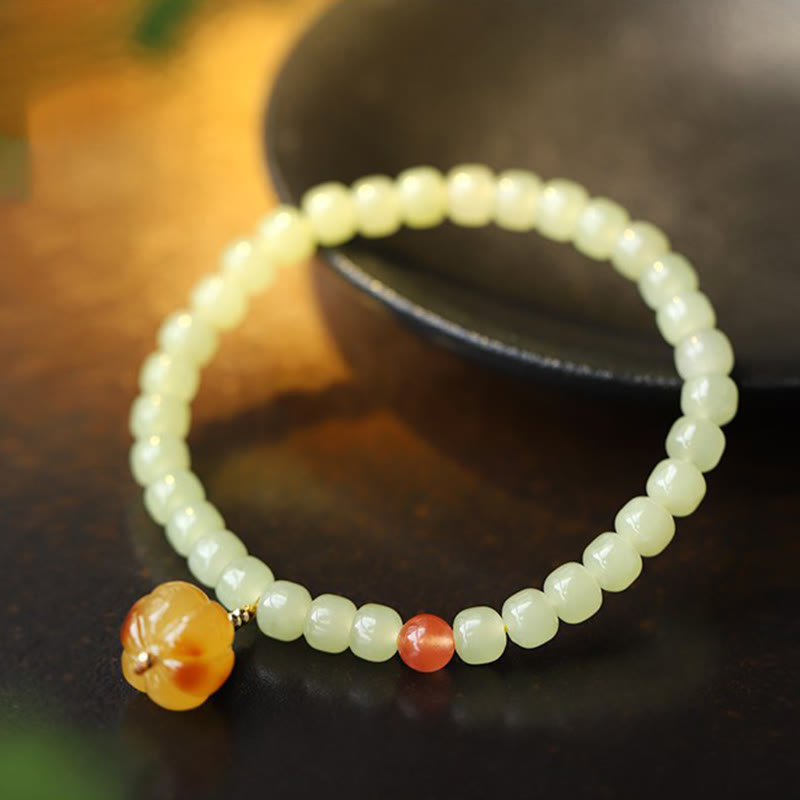 Bracelet de prospérité en cristal d'agate rouge et d'ambre en jade naturel Hetian