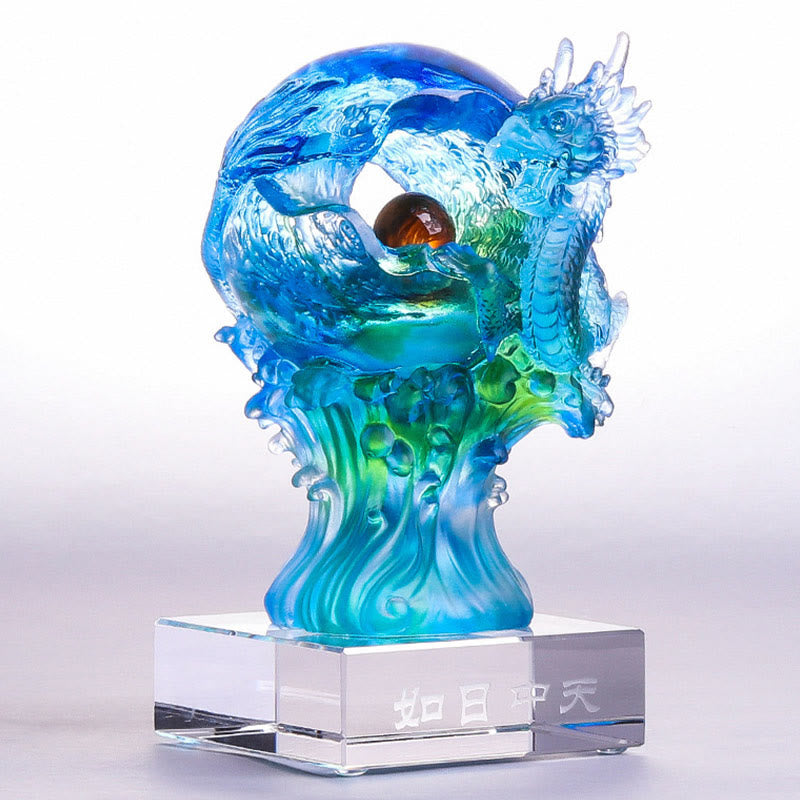 Buddha Stones faites à la main en cristal de dragon azur Liuli, pièce d'art en cristal, protection du succès, décoration de la maison et du bureau - image 1