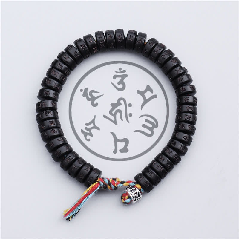Bracelet tibétain en perles de noix de coco Buddha Stones gravées, mantra Om Mani Padme Hum, bonheur