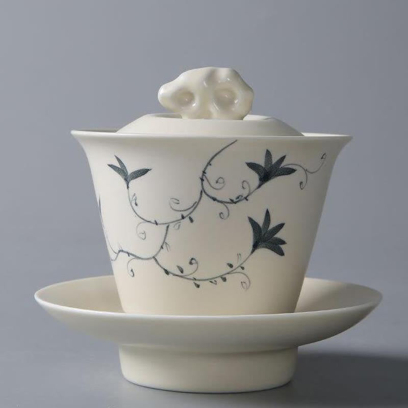 Buddha Stones peintes à la main Grenade Hibiscus Pin Lotus Céramique Gaiwan Sancai Tasse à thé Kung Fu Tasse à thé et soucoupe avec couvercle