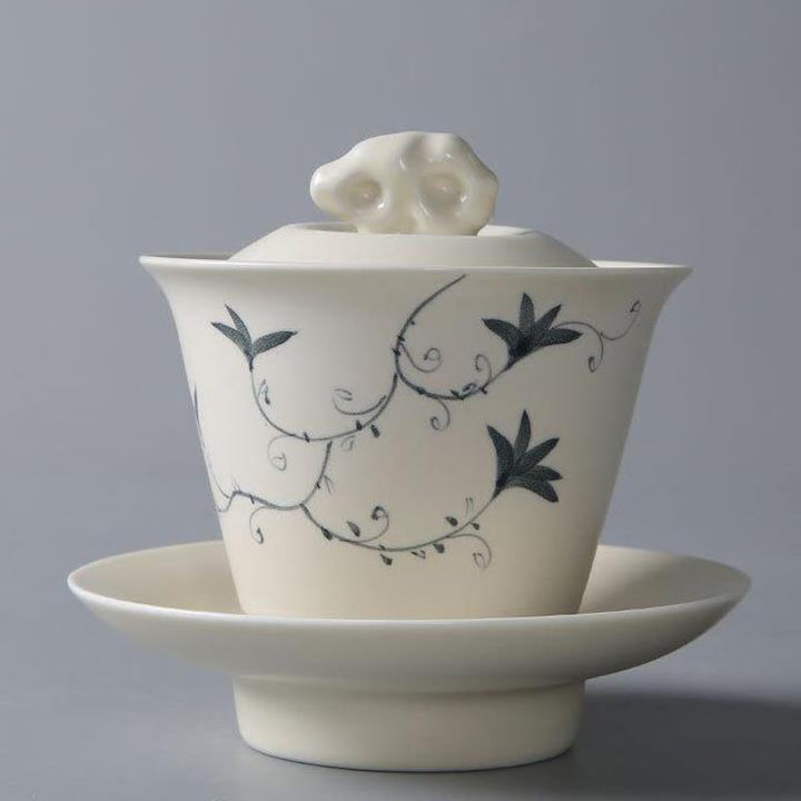 Buddha Stones peintes à la main Grenade Hibiscus Pin Lotus Céramique Gaiwan Sancai Tasse à thé Kung Fu Tasse à thé et soucoupe avec couvercle