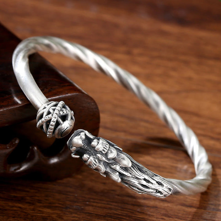 Bracelet manchette en métal Buddha Stones en argent sterling 999 Année du Dragon Chance Force