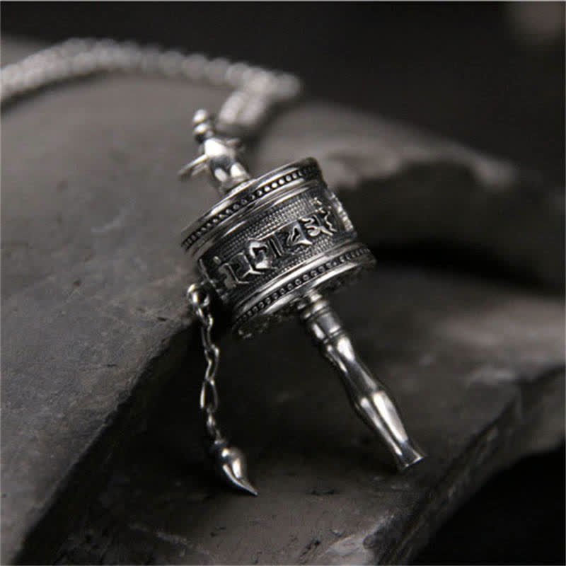 Collier pendentif rotatif en argent sterling 925 Buddha Stones et roue de prière Om Mani Padme Hum - image 2