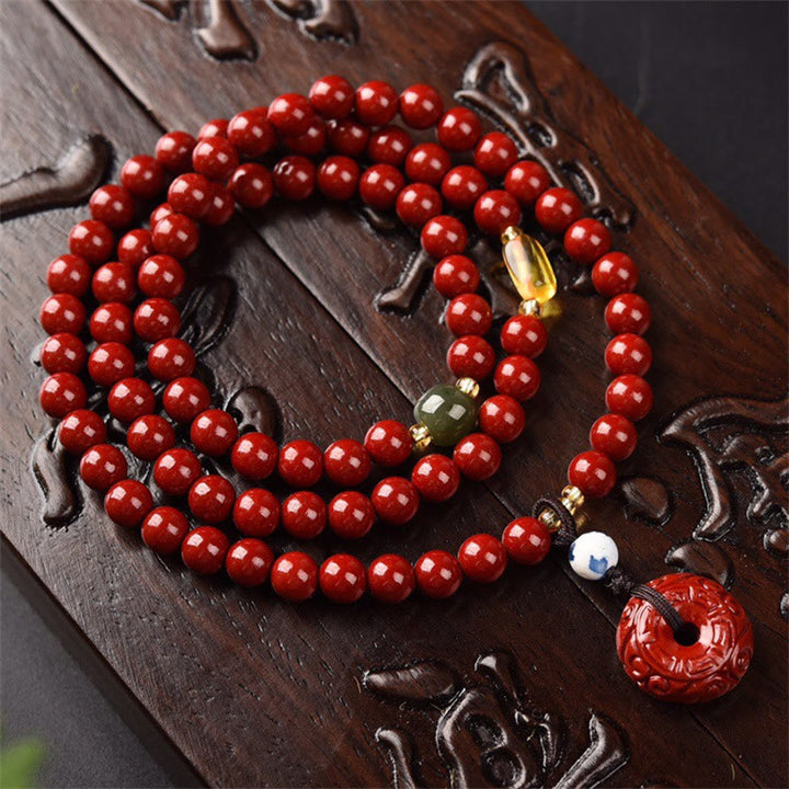Bracelet Mala tibétain à triple tour avec boucle de paix et Buddha Stones