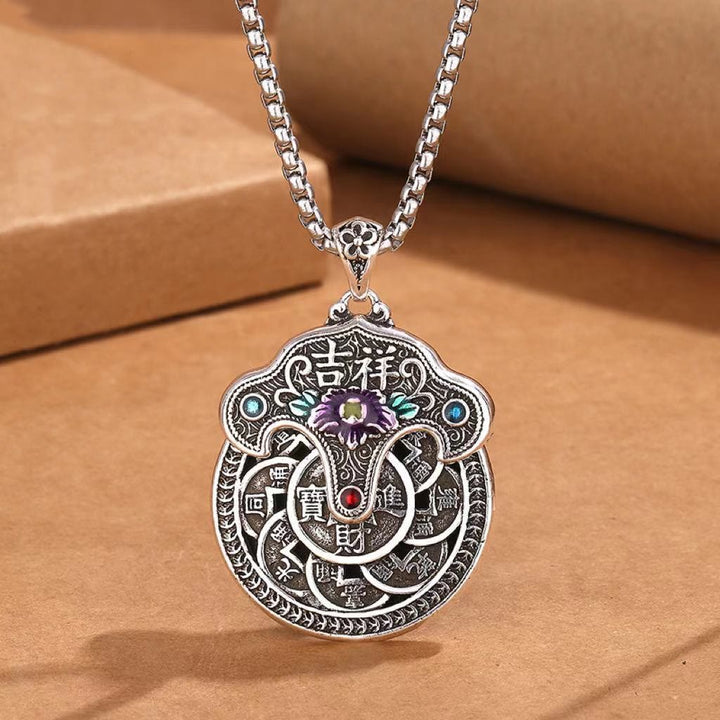 Collier pendentif en cuivre avec Buddha Stones et fleur de pivoine