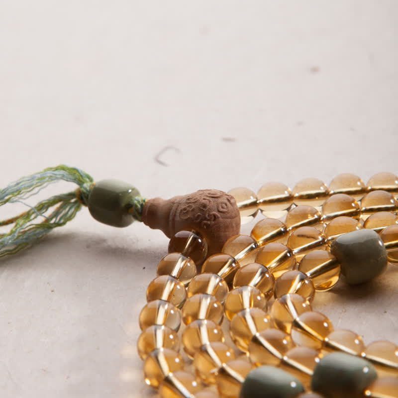 Bracelet Mala 108 Buddha Stones, citrine, bois de santal, turquoise, protection et prospérité