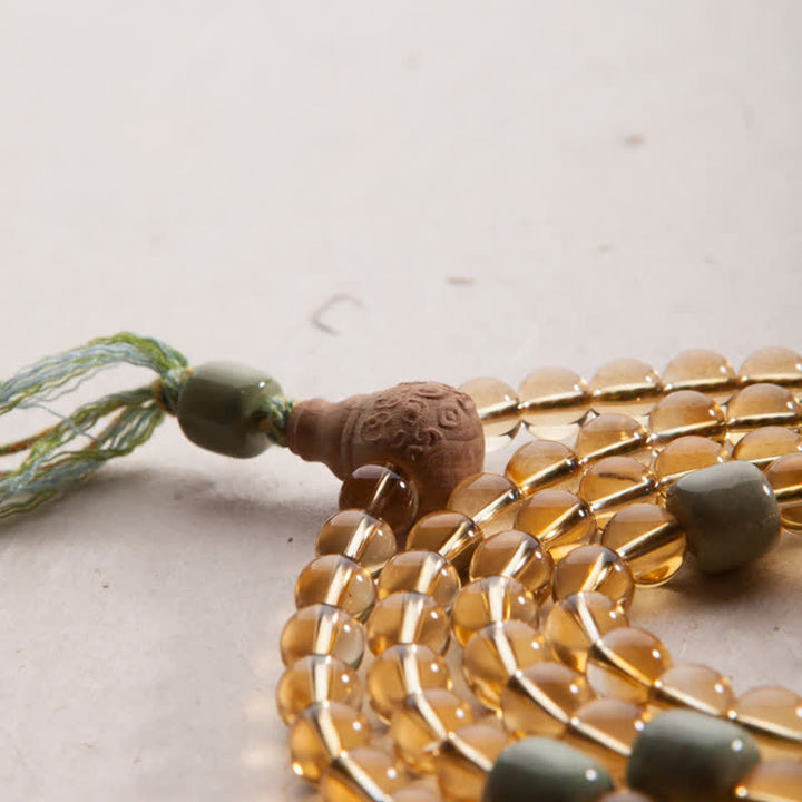 Bracelet Mala 108 Buddha Stones, citrine, bois de santal, turquoise, protection et prospérité