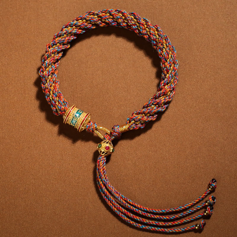 Bracelet tibétain en corde tressée avec breloque porte-bonheur Thangka en Buddha Stones