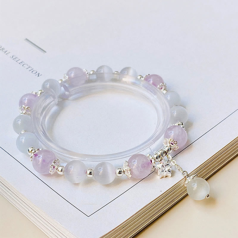 Bracelet étoile de conscience spirituelle œil de chat en améthyste naturelle en argent sterling 925 de Buddha Stones
