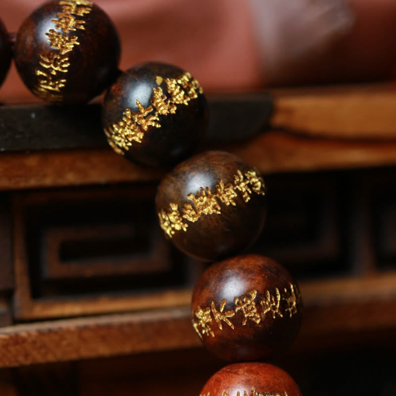 Bracelet de guérison gravé Sutra du cœur en bois de rose tibétain