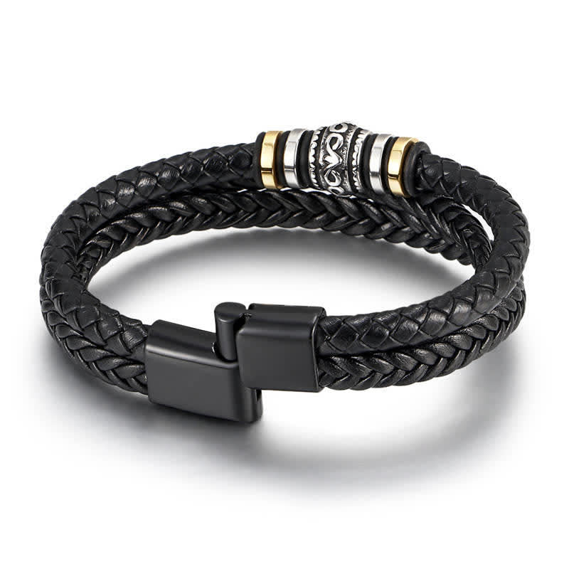 Bracelet tressé en acier titane et cuir avec Buddha Stones