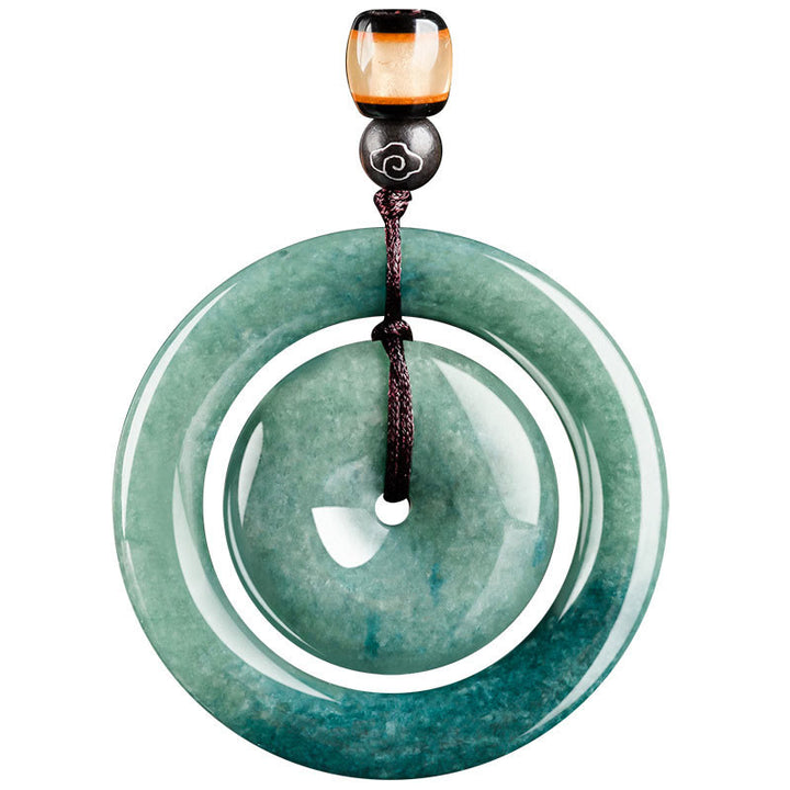 Collier pendentif en jade rond naturel Buddha Stones, boucle de paix, chance, prospérité